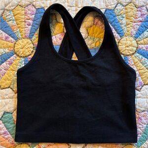 Madewell Cross Back Black Sleeveless Yoga Stretch Crop Top Size Small